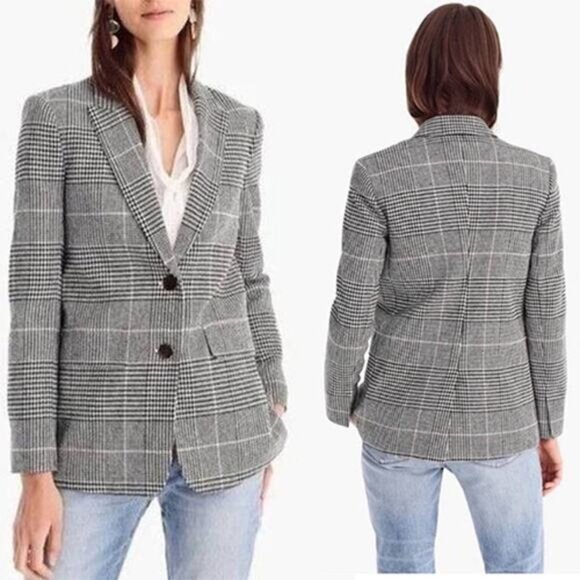 NEW J.Crew Boyfriend Blazer in Glen Plaid Gray Italian Wool 2 Button Size: 4 - Picture 1 of 8